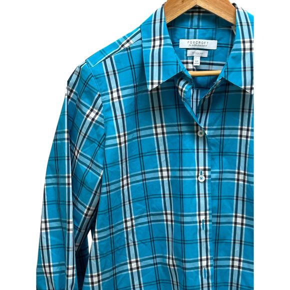 Foxcroft Appleseed’s Wrinkle Free Plaid Shirt 12P Pastel Blue Button - Picture 2 of 7